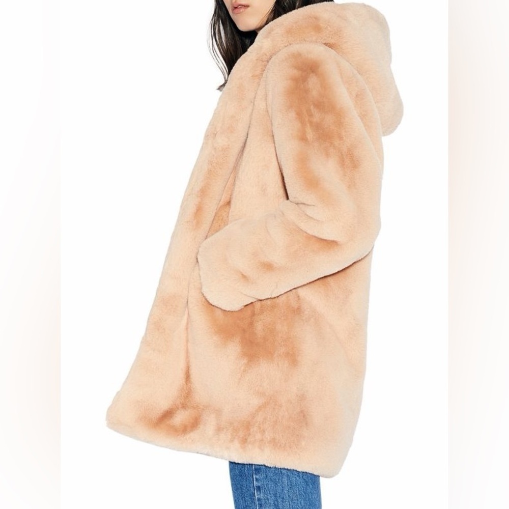 Apparis Sand Plush Faux Fur Hooded Coat M Neutral Beige Vegan Luxe Soft NWOT - Picture 3 of 13